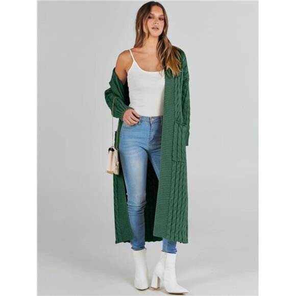 Womens Long Cardigan Sweaters Trendy Green - Picture 2 of 5